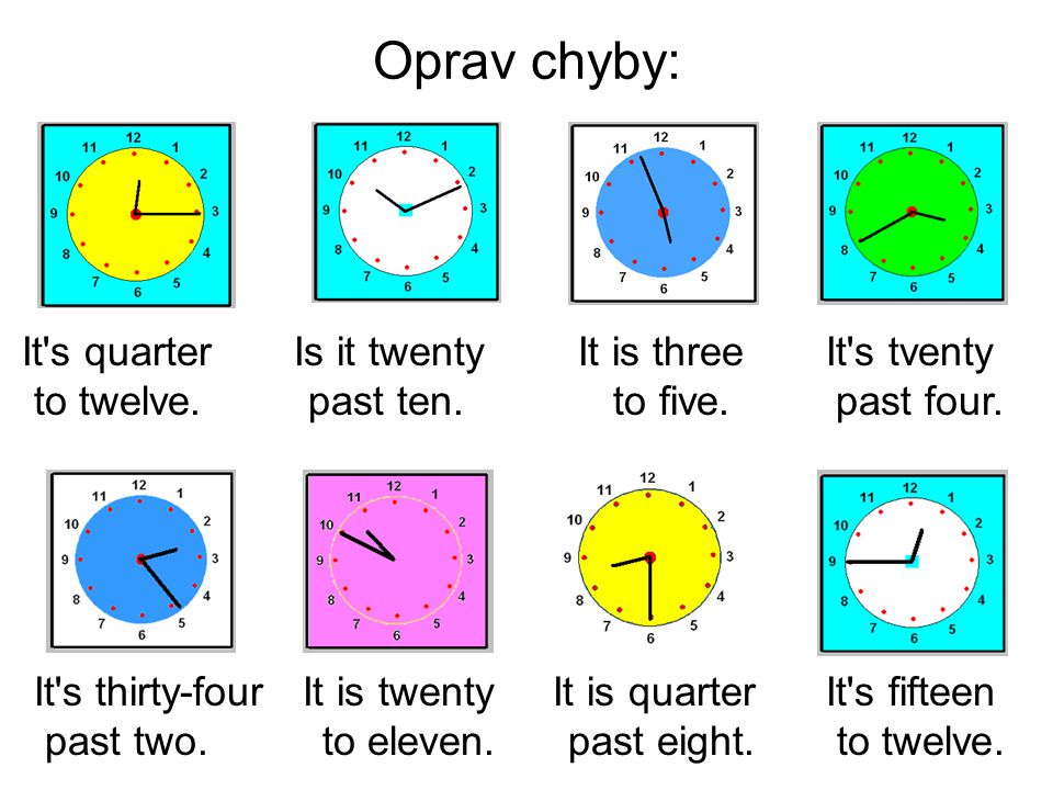 Oprav chyby: It s quarter Is it twenty It is three It s tventy