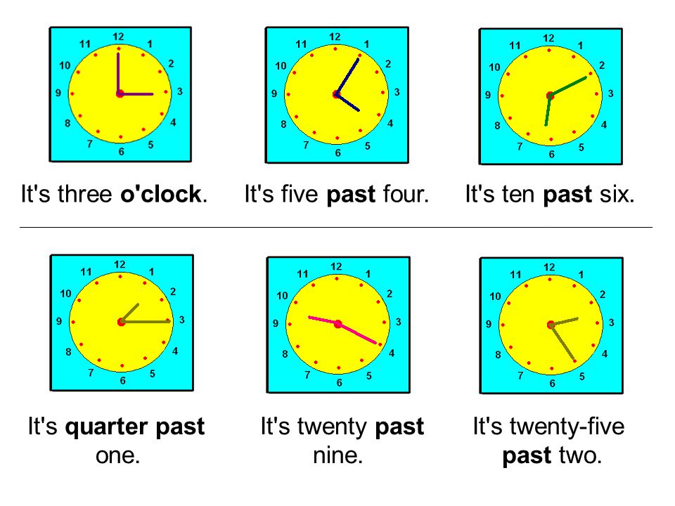 It s three o clock. It s five past four. It s ten past six.
