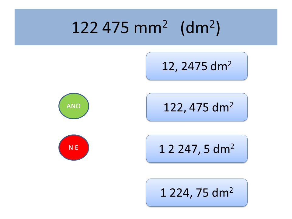mm2 (dm2) 12, 2475 dm2 ANO 122, 475 dm2 N E , 5 dm , 75 dm2
