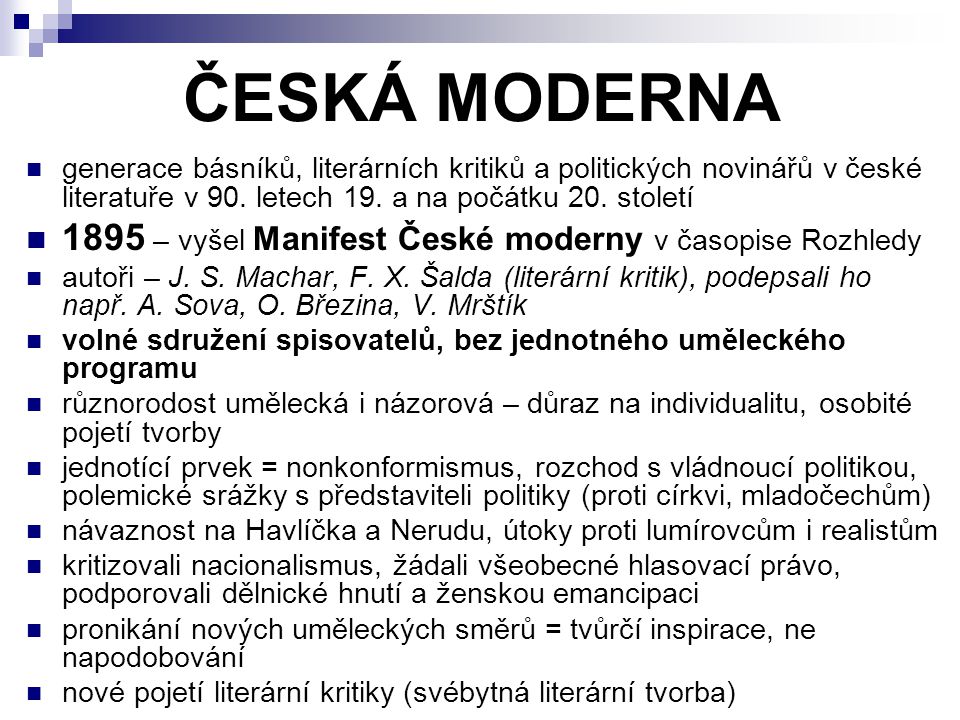 ČESKÁ MODERNA 1895 – vyšel Manifest České moderny v časopise Rozhledy